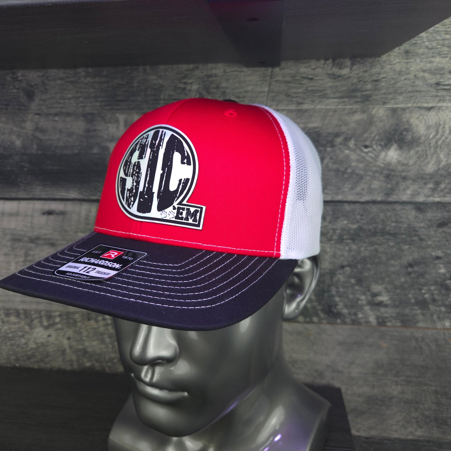 SIC ’EM Trucker Hat – Richardson 112 Snapback | Red, Black & White Mesh Cap
