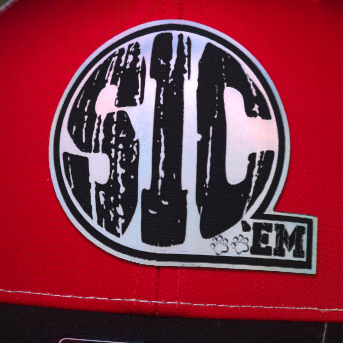SIC ’EM Trucker Hat – Richardson 112 Snapback | Red, Black & White Mesh Cap