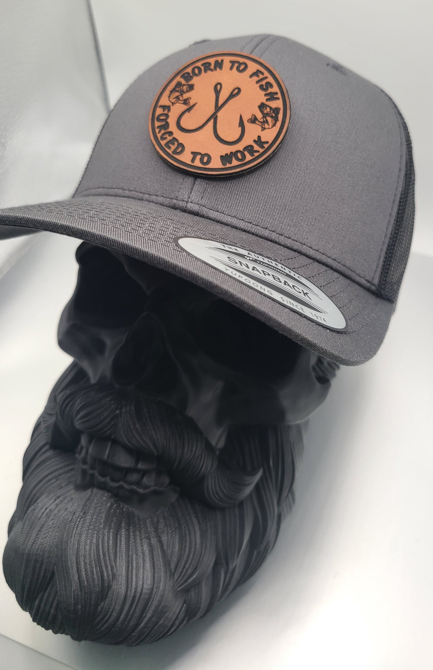 Yupoong Classic Patch Trucker hat, born to fish forced to work.