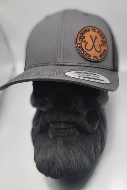 Yupoong Classic Patch Trucker hat, born to fish forced to work.