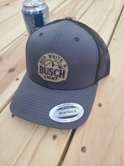 Yupoong Classic Red white and busch light patch hat