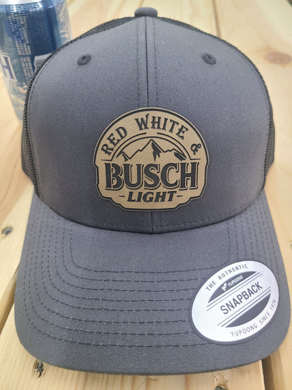 Yupoong Classic Red white and busch light patch hat