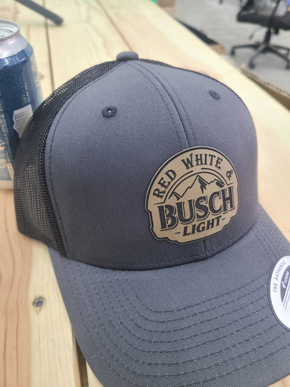 Yupoong Classic Red white and busch light patch hat