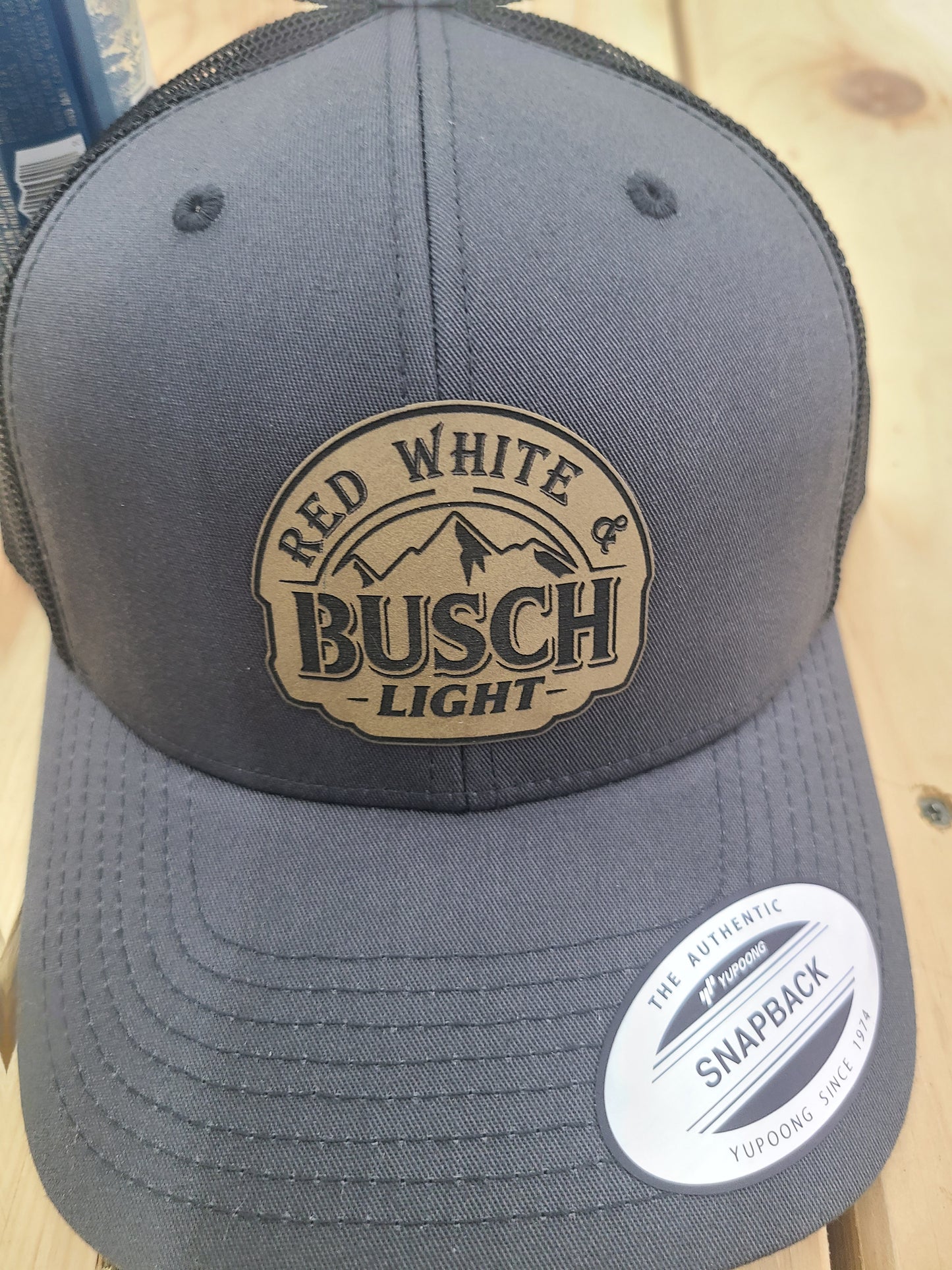 Yupoong Classic Red white and busch light patch hat