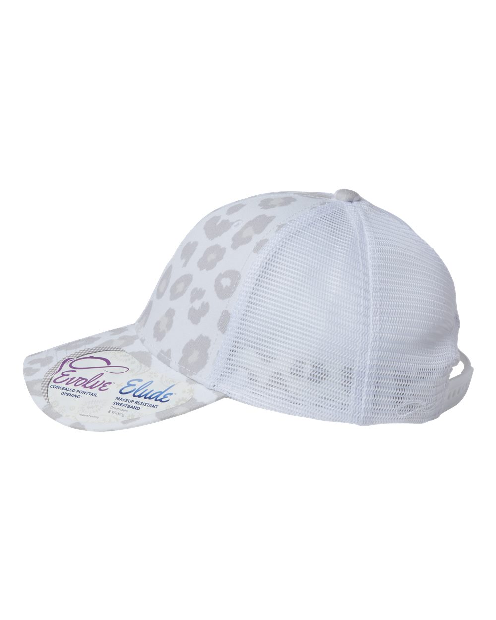 Grey spotted cow/white ponytail hat