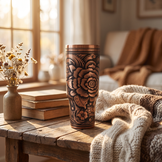 Western Rose tumbler studio lifestyle shot