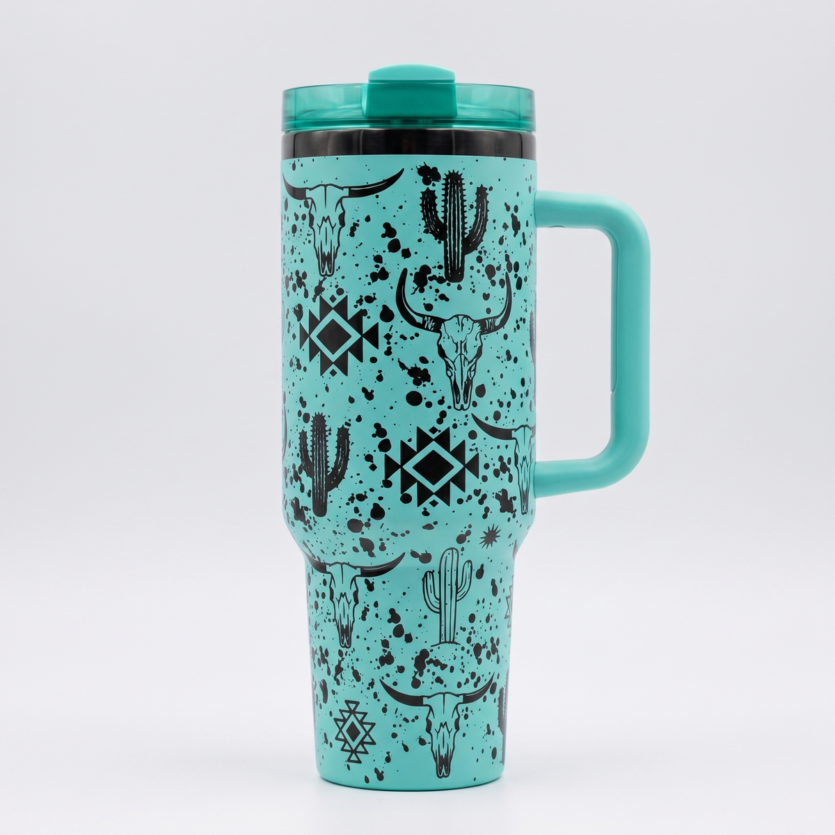 Laser engraved western skull and cactus 40oz tumbler - studio hero shot