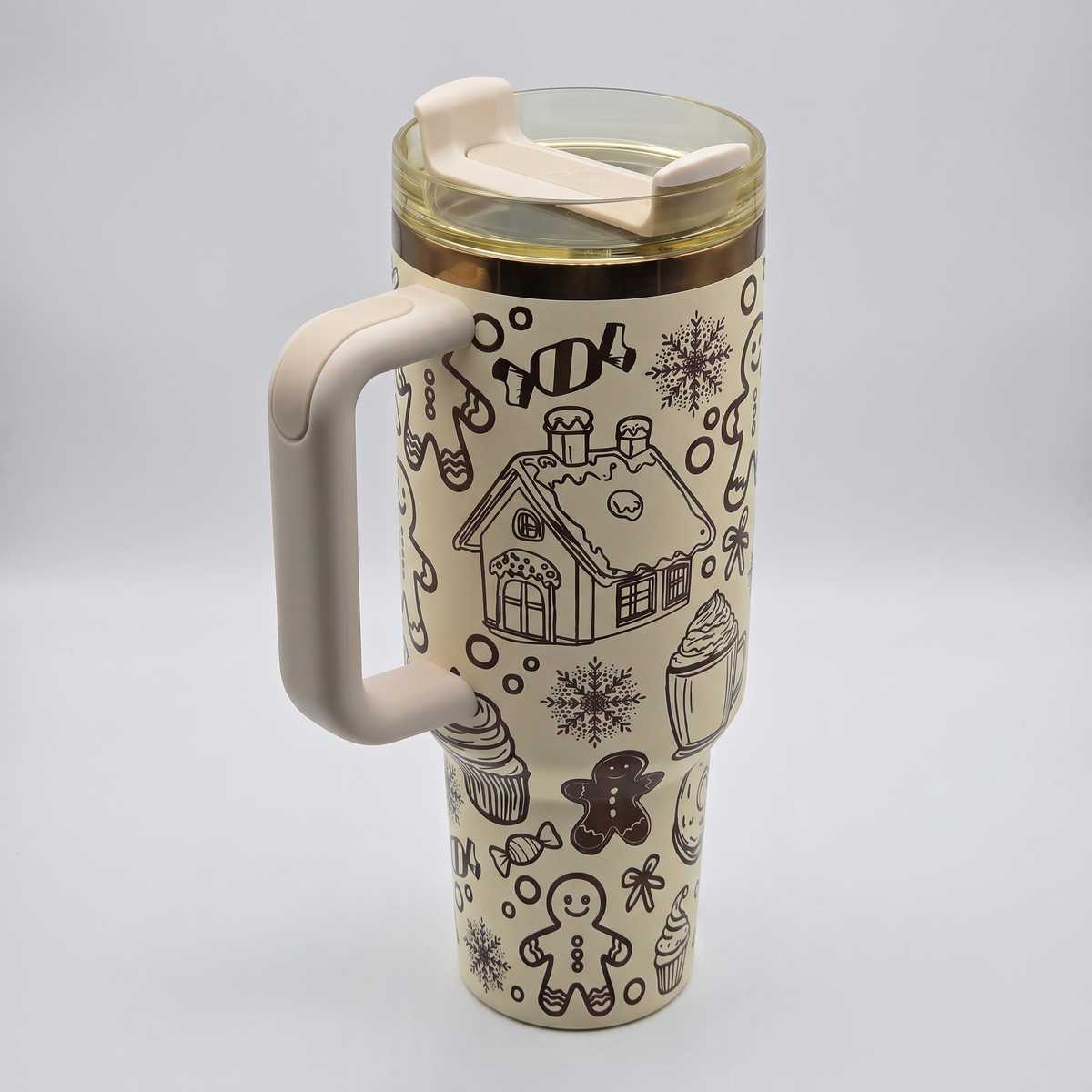 40oz Gingerbread tumbler with handle - insulated stainless steel Christmas gift cup