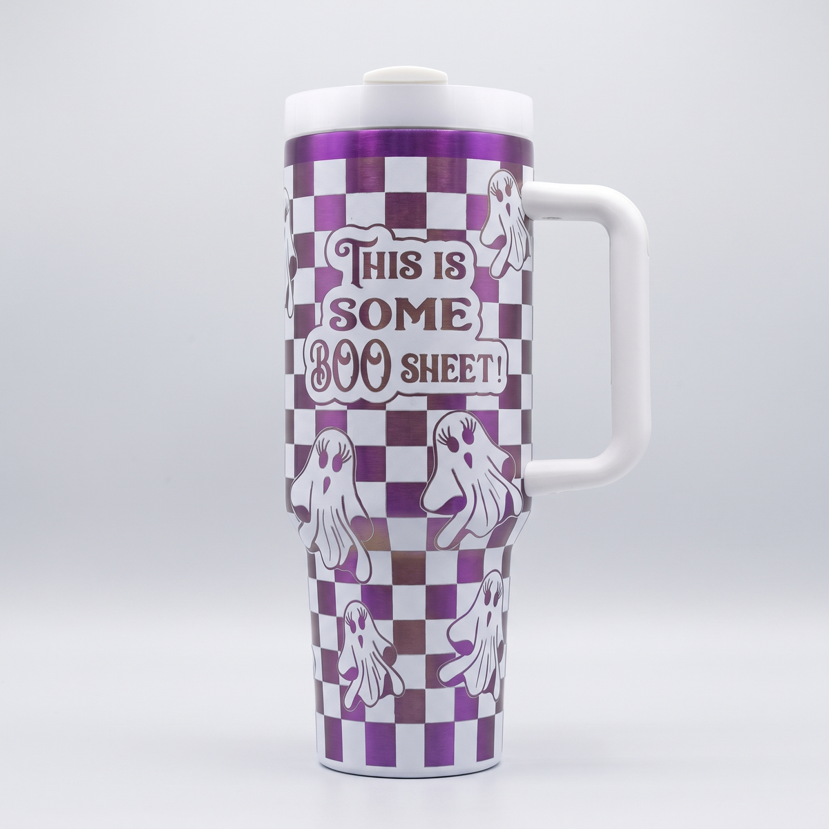 40oz Boo Sheet Halloween tumbler - laser engraved ghost design, studio hero shot