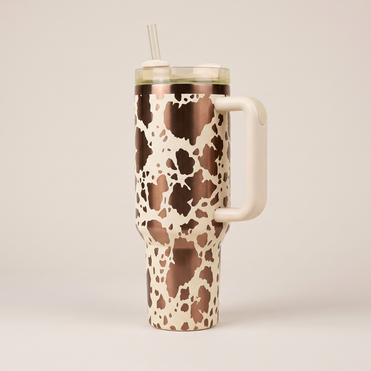 40oz Cow Print tumbler with straw lid - laser engraved farmhouse gift cup
