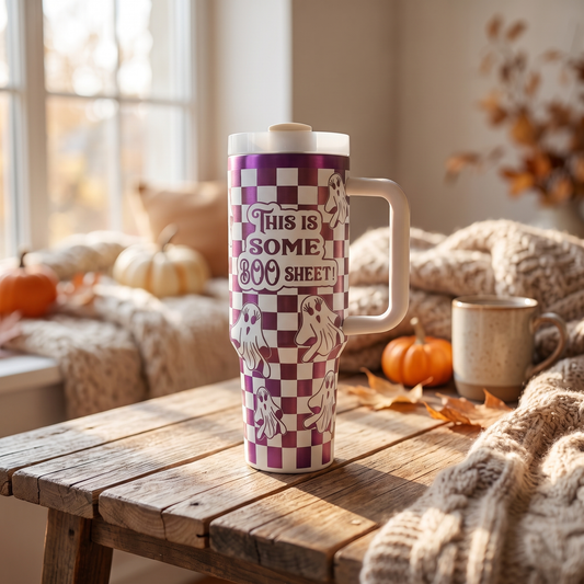 40oz Boo Sheet Halloween tumbler - insulated stainless steel tumbler, studio lifestyle shot