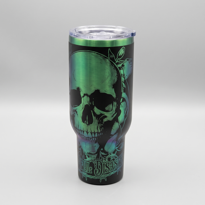 40oz Beautiful Disaster tumbler - studio angle shot