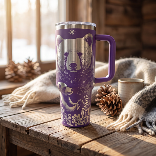 40oz Mama Bear tumbler - insulated stainless steel tumbler, studio lifestyle shot