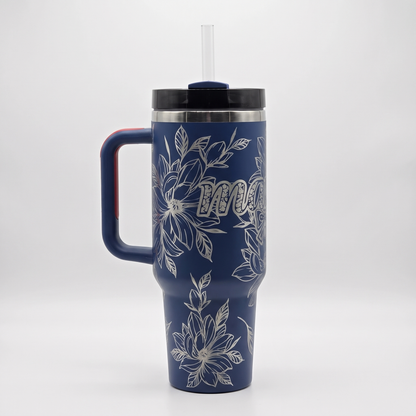 40oz Mama Peonies tumbler with leak-proof lid - laser engraved gift cup for moms