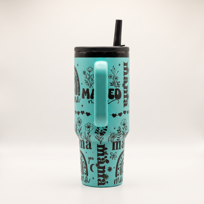 40oz Mom Life tumbler with straw lid - laser engraved gift cup for moms