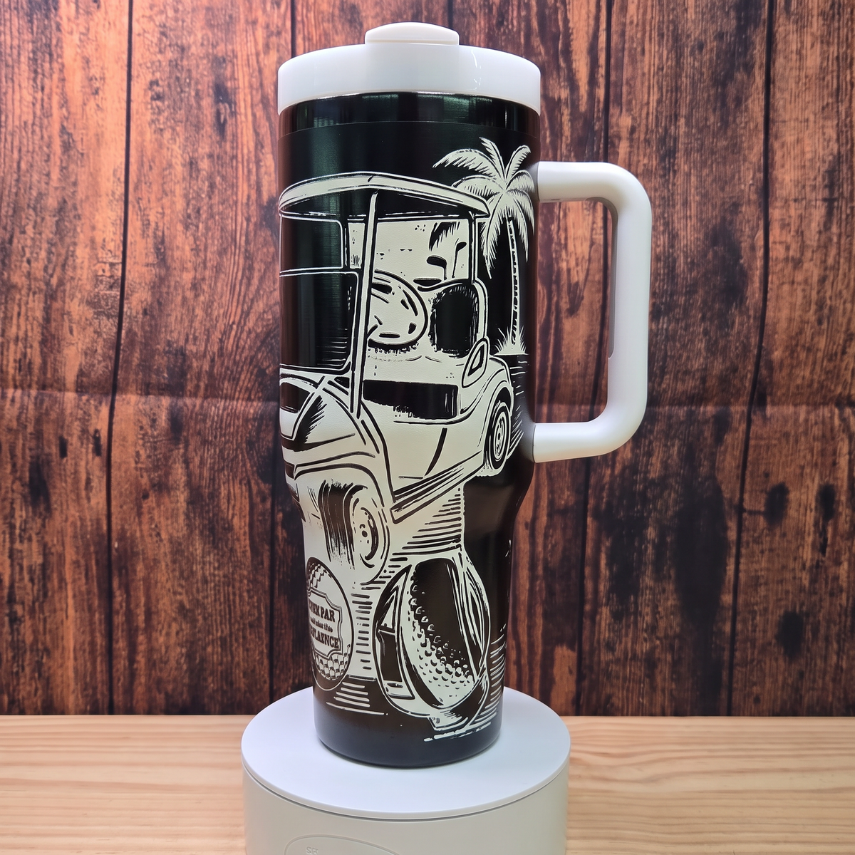 40oz Over Par And Under The Influence tumbler with handle - laser engraved golf gift cup