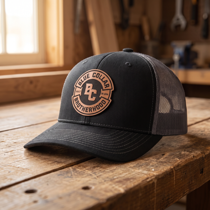 Blue Collar Brotherhood Leather Patch Hat - Black/Charcoal Grey