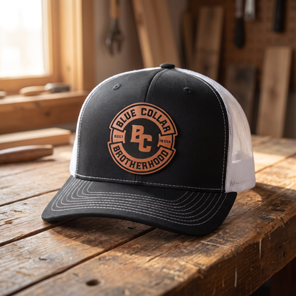 Blue Collar Brotherhood Leather Patch Hat - Black/White
