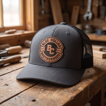 Blue Collar Brotherhood Leather Patch Hat - Charcoal grey/ black