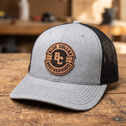 Blue Collar Brotherhood Leather Patch Hat - Heather Grey/Black