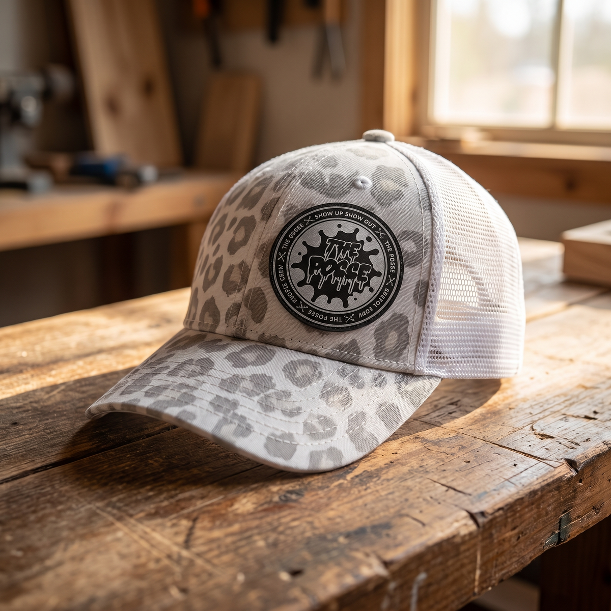 The Posse Patch Hat - Grey spotted cow/white ponytail