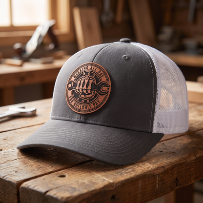 Working All Day for Bullsh*t Pay Leather Patch Hat - Charcoal Grey/White