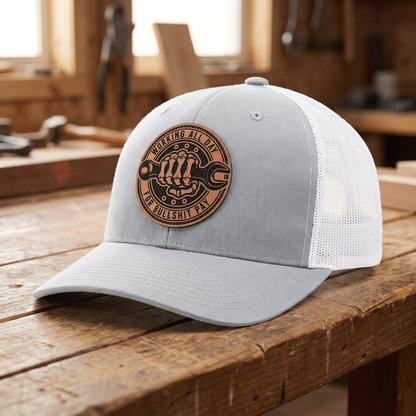Working All Day for Bullsh*t Pay Leather Patch Hat - Grey/White