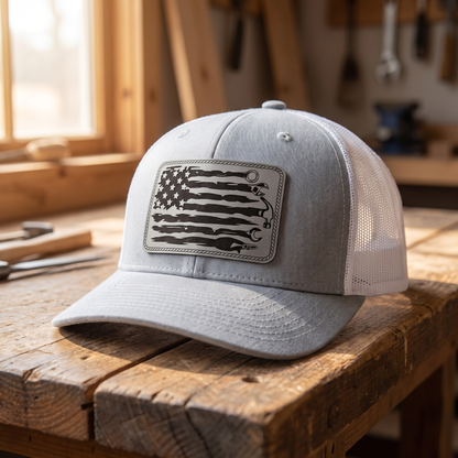 American Flag Mechanic Trucker Hat - Grey/White