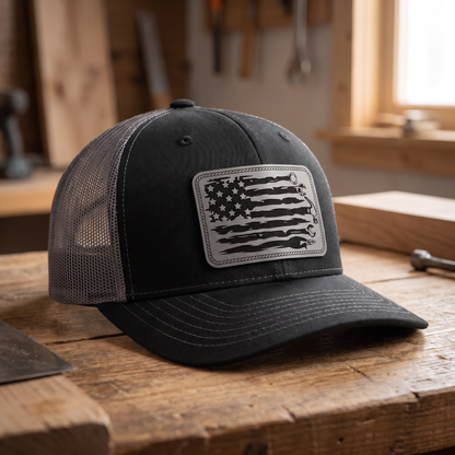 American Flag Mechanic Trucker Hat - Black/Charcoal Grey