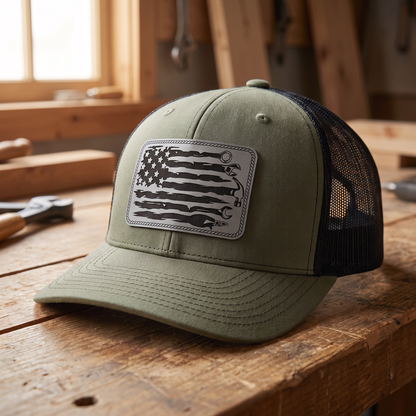 American Flag Mechanic Trucker Hat - Loden Green/Black