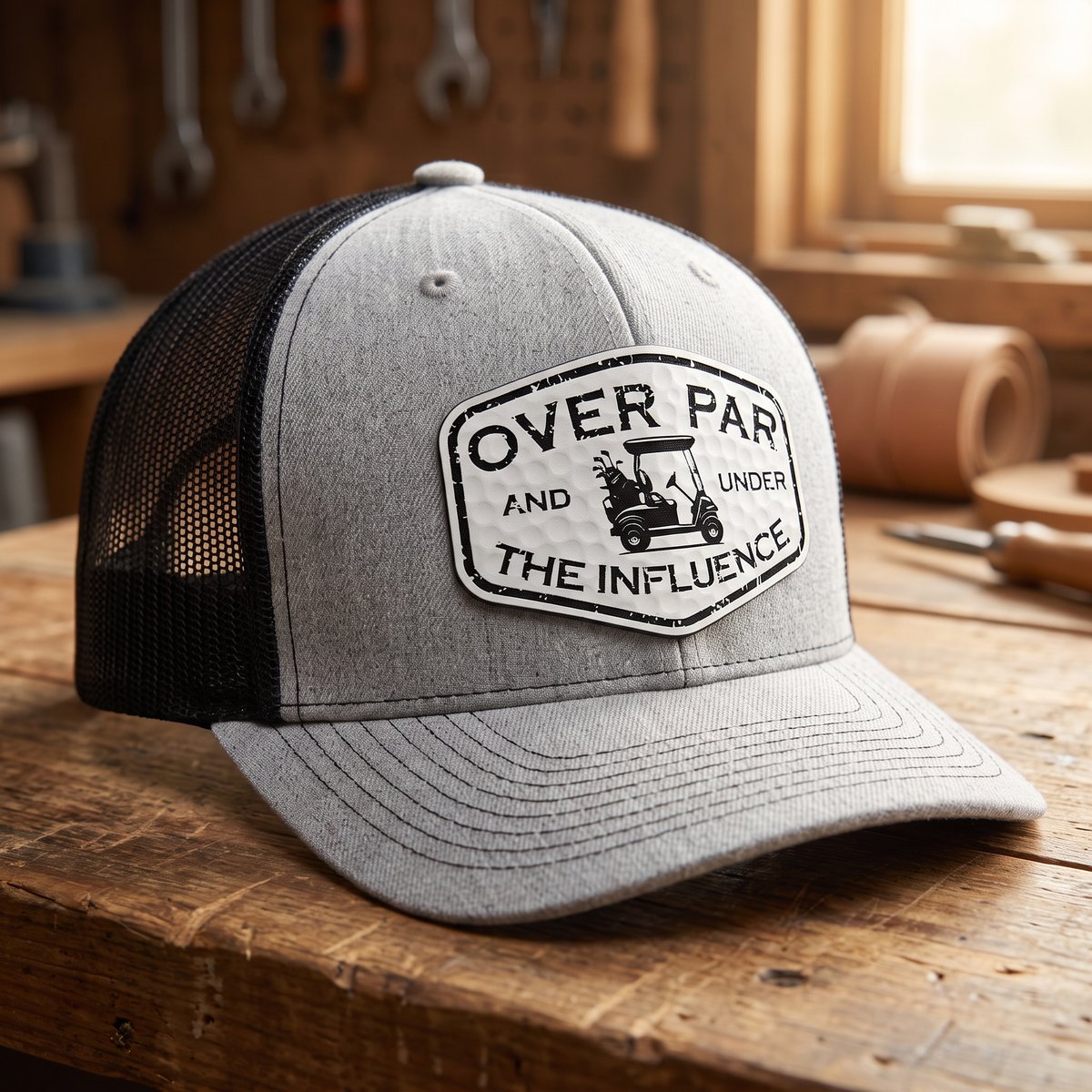 Over Par and Under the Influence Trucker Hat - Heather Grey/Black