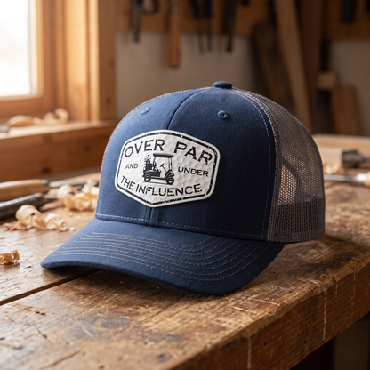 Over Par and Under the Influence Trucker Hat - Navy/Charcoal Grey