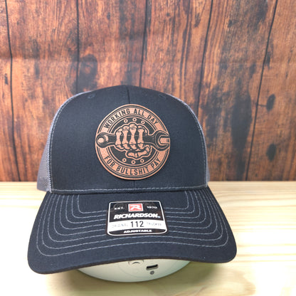 “Working All Day for Bullsh*t Pay” Leather Patch Hat – Richardson 112 Trucker | Blue Collar Classic