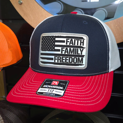 Faith • Family • Freedom Trucker Hat – Richardson 112 Patriotic Cap