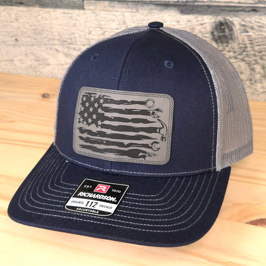 "American Flag Mechanic Trucker Hat – Wrenches & Grit Edition"