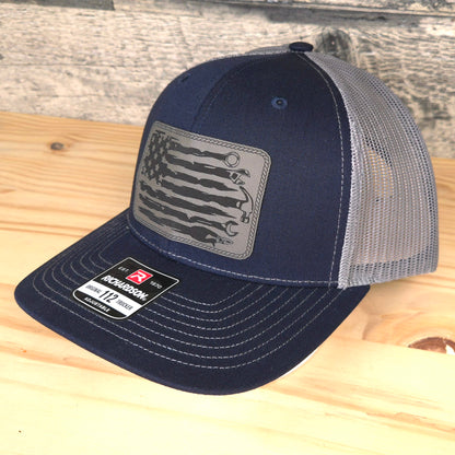 "American Flag Mechanic Trucker Hat – Wrenches & Grit Edition"