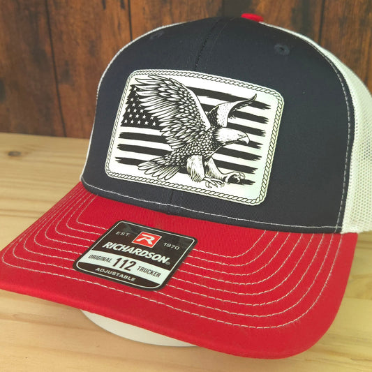 Patriotic Eagle Trucker Hat – Richardson 112 USA Flag Mesh Snapback Cap for Men