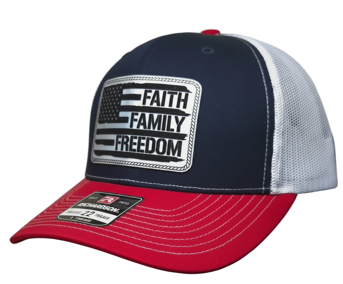 Faith • Family • Freedom Trucker Hat – Richardson 112 Patriotic Cap