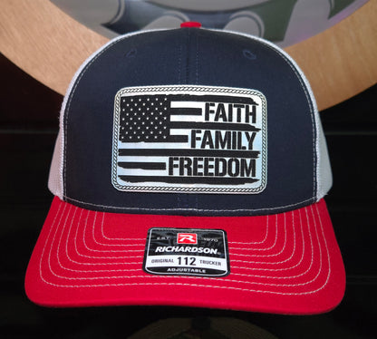 Faith • Family • Freedom Trucker Hat – Richardson 112 Patriotic Cap