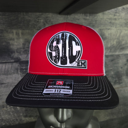 SIC ’EM Trucker Hat – Richardson 112 Snapback | Red, Black & White Mesh Cap